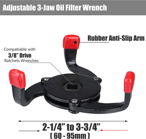 YAKAMOZ Universal Oil Filter Wrench, 2 Way Adjustable 3 Jaw Oil Filter Claw Wrench Removal Tool for Removing 2-1/4" to 3-3/4" Automotive Oil Filte...