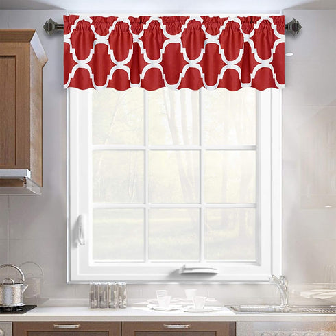 Melodieux Moroccan Rod Pocket Window Curtains Valance, 52 by 18 Inch, Red (1 Panel)...