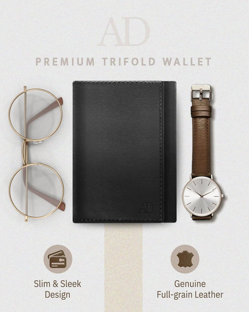 Trifold Wallets for Men - Slim RFID Blocking Wallet for Securing Personal Data - Front Pocket Friendly Genuine Leather Wallet - Mens Wallets Trifo...