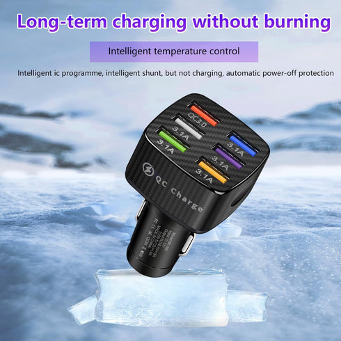 Car Charger Adapter, 6 USB Multi Port Fast Charger, Include QC 3.0 and 5 Other Ports, Auto Quick Charging Adapter for Most Cell Phones, Interior C...