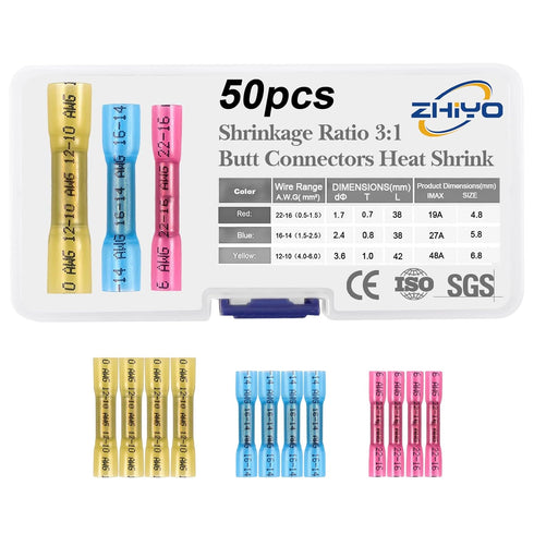 ZhiYo Heat Shrink Butt Connectors - Electrical Wire Connectors Kit - Insulated Waterproof Marine Automotive Wire Crimp Terminals - AWG 22 – 10 3 S...