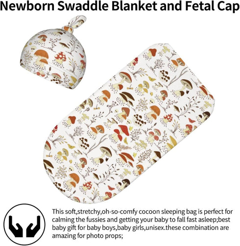 Mushroom Decor Botanical Newborn Swaddle Blankets Hat Sets Soft Stretchy Baby Stuff Receiving Blanket Gifts for Infant Baby Boy Girl...