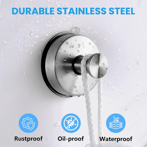 JOMOLA Suction Cup Hooks Suction Shower Hook Bathroom Towel Hanger for Shower Storage Kitchen Utensil Stainless Steel, Brushed Finish, 2PCS...