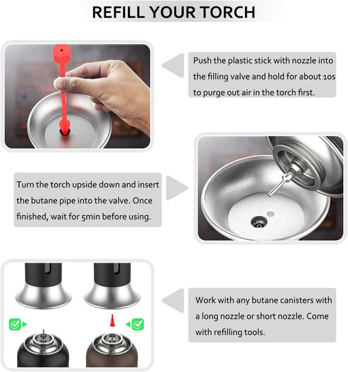 Kollea Butane Torch Lighter, Mini Kitchen Cooking Torch Lighter with Fuel Gauge & Continuous Flame Lock & Nozzle, Culinary Blow Creme Brulee Torch...