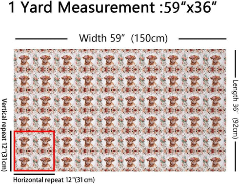 Feelyou Cute Highland Cow Fabric by The Yard 1 Yard Cartoon Animal Decorative Waterproof Outdoor Fabric Flower Floral Print Upholstery Fabric for ...