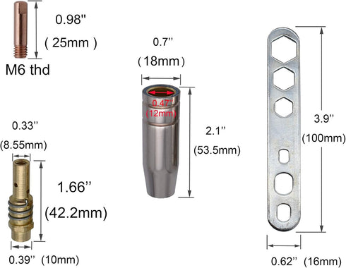 Contact Tip .035'' 0.9mm M6 Thread Shield cup Tips Holder Difuser Plate Consumable Kit for MB-15AK MIG MAG Welding Torch 13pcs...