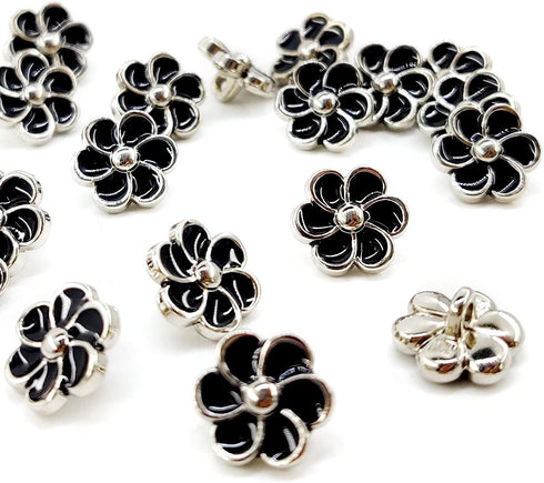 Enamel Black Plum Flower Shank Sewing Buttons 20 Pcs - 11.5mm, 15/32"...