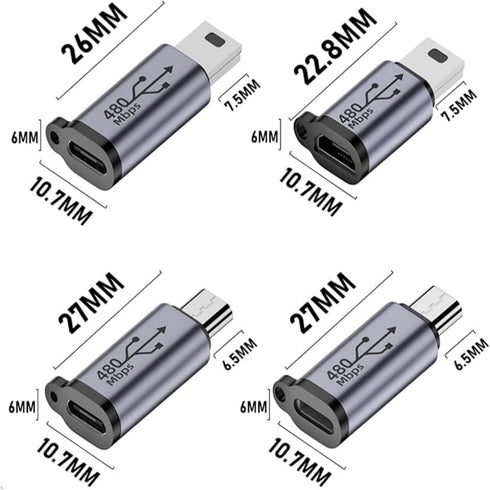 USB C/Micro USB to Mini USB Connector, USB C/Lightning to Micro USB Adapter, Micro USB/Lightning to USB C Extender, Type C/Micro USB Female to Lig...