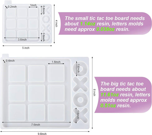 LET'S RESIN Large Tic Tac Toe Resin Mold 2Pcs, Tic Tac Toe Molds for Resin Casting, Large Epoxy Resin Silicone Molds for DIY Tabletop Board Game,T...