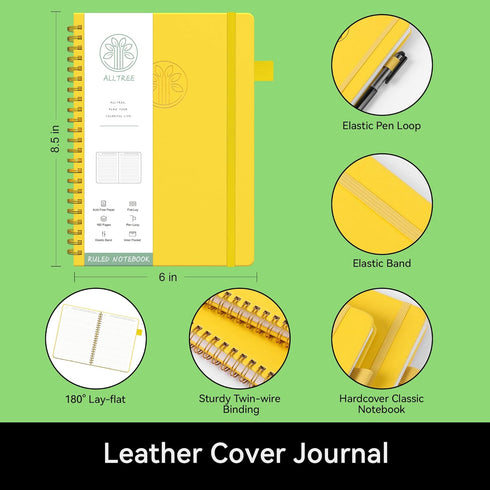 Alltree Lined Spiral Notebook, Hardcover Notebook for Work, Medium A5-6 inches x 8.5 inches,Spiral Journal with Pen Loop, Pocket, 160 Pages, Yello...