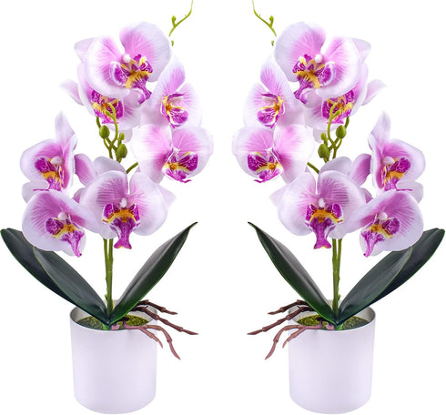 XONOR Artificial Orchid Flowers, 2 Pieces Potted Fake Orchids with Plastic Vase for Table Centerpiece Home Decor Office Wedding Party Decoration...