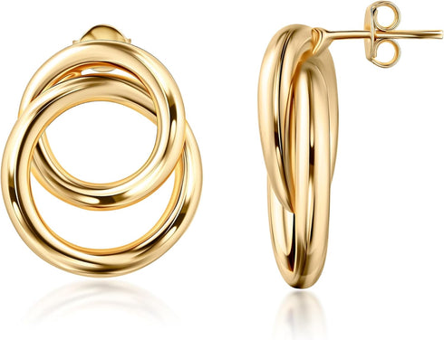 Barzel 18K Gold Plated Double Loop Dangling Earrings, High Polish Finish, Intertwined Design, Gold Tone, Made in Brazil...
