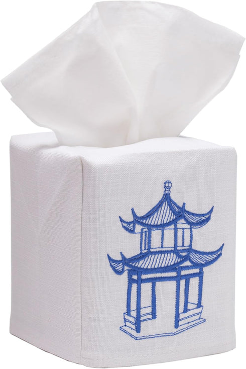 Jacaranda Living Square Tissue Box Cover, Linen/Cotton Fabric Tissue Holder, Decorative Cloth Tissue Cube Cover, Holiday Designs Pagoda...