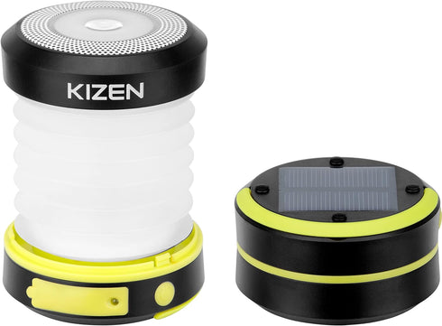 KIZEN Solar Camping Lantern - LED Lanterns for Power Outages, Camping Lights, Emergency Flashlight - Collapsible Lamp, Rechargeable W/ Solar or Pl...