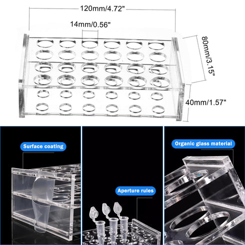 2 Pack Acrylic Test Tube Rack, 24Wells, for 5/9“ OD Tube (13 ±0.1mm?MAX for 14mm) Centrifuge Tube Holder for Labortory Holder Lab Test Tube Transp...