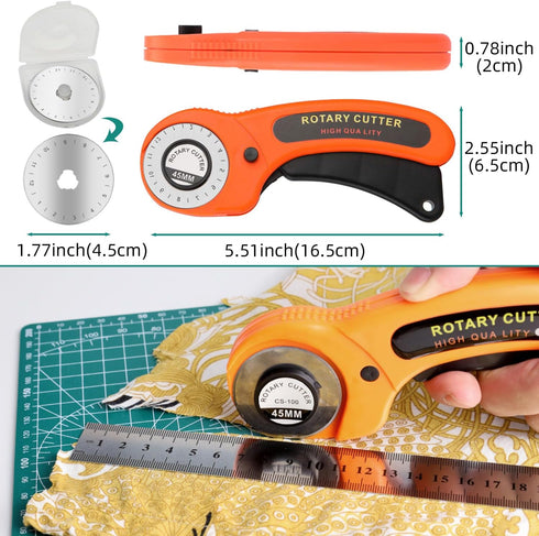 Rotary Cutter Set, Rotary Cutter for Fabric, 40 Pcs Fabric Cutter Wheel Kit, with A4 Self Healing Mat, 1 Craft Knife, Steel Rule, 2 Different Mode...
