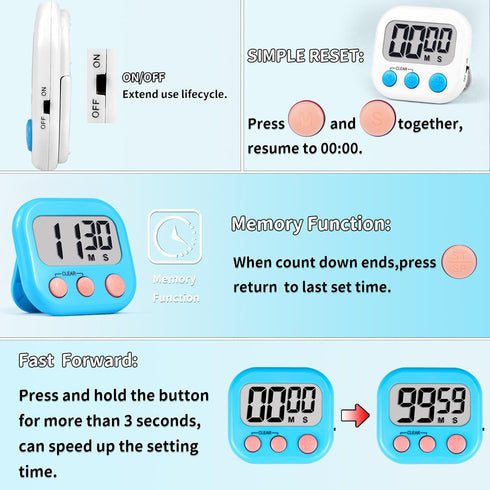 Timer for Kids Teachers Supplies Digital Kitchen Timers for Cooking Large Magnetic Classroom Timer 2Pack-White Blue...