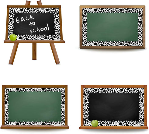 Whaline 98.4ft Cow Print Bulletin Board Borders 3 Sizes Black White Cow Die-Cut Bulletin Board Stripes Rolled Bulletin Board Trim for Cow Party Bi...