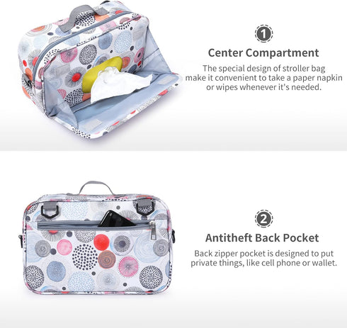 Baby Stroller Caddy Organizer for Baby Storage On The Go with Muti Pockets, Non-Slip Stroller Hooks and Adjustable Strap...