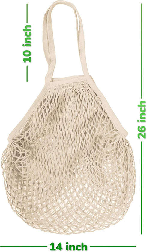 5 pack Cotton String Shopping Bags Reusable Washable Grocery Mesh Bags Organizer for Grocery Shopping Produce Net Bags with Longhandle for Fruit V...