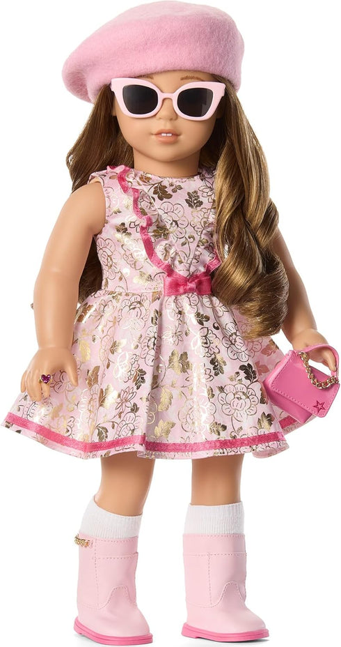 American Girl Truly Me 18-inch Doll Pink Chic Accessories with Purse, Beret, Sunglasses, and Heart Ring, for Ages 6+...