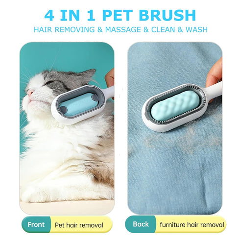 4 in 1 Pet Hair Removal Comb with Gravity Water Tank, Cat Dog Massage Brush Self Cleaning Grooming Wet Comb for Shedding Fur (Long Hair, 2PCS)...