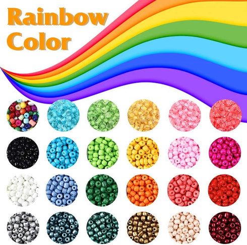 8800pcs Beads Kit, Including 7200pcs 4mm Glass Seed Beads and 1600pcs Letter Beads for Bracelet Jewelry Making and Crafts with 20m Crystal String ...