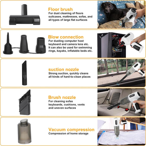 Handheld Vacuum Cleaner, Car Vacuum Cleaner, Adjustable 120W High Power Wet and Dry Hand Held Car Vacuum Cordless with Multi-Nozzles for Home, Off...