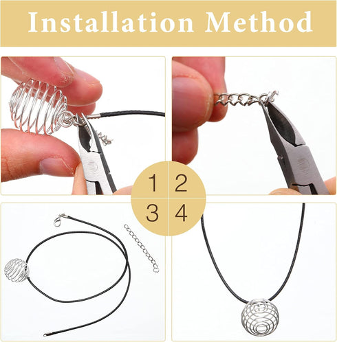 66 Pieces Empty Stone Holder Quartz Stone Necklace Cord Fish Netted Cord Adjustable Crystal Holder Spiral Bead Cages Pendants Black Waxed Necklace...