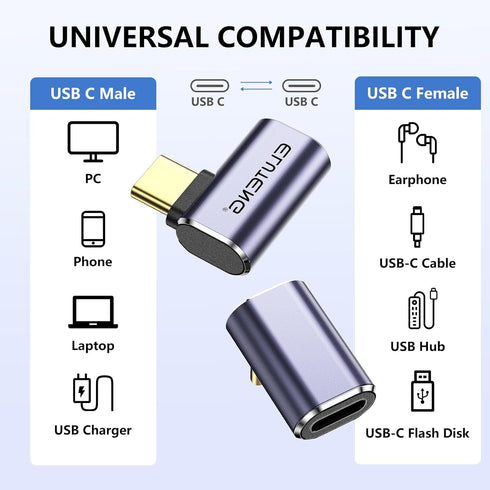 ELUTENG 90 Degree USB C Adapter 3 Pack 100W Right Angle USB Type C Male to Female 8K@60Hz Connector 40Gbps USB-C Extender Compatible with Steam De...