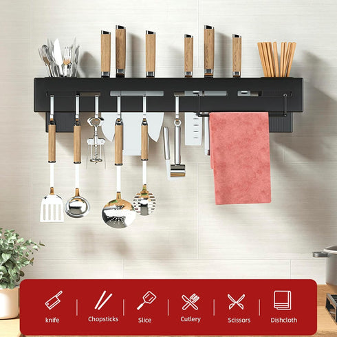 Kitchen Wall Mount Utensil Rack Utensil Wall Organizer for Spoons, Knives, Forks, Chopsticks, Cookware Cutlery Holder (Silver)...