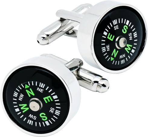 Actural Working Compass Cufflinks for Men In Gift Case Round Funny Men's Cufflinks Jewelry for Wedding Party Business Birthday Anniversary Dress...