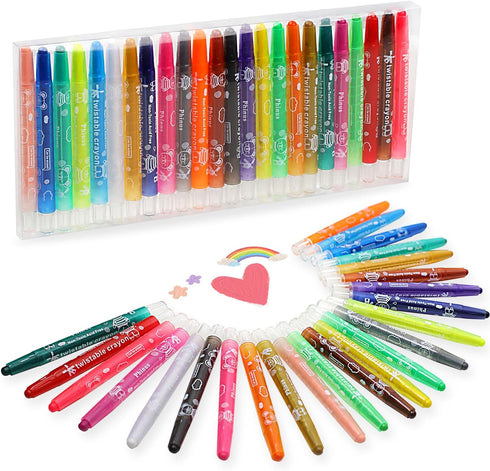 Phinus 24 Colors Twistable Crayons, Washable Twist Crayons, Smooth Texture Crayons for Kids, Easy To Clean Kids Crayons for Coloring, DIY Craft Pr...