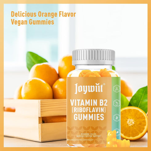 Vitamin B2 Gummies Riboflavin 500mg for Adults, Migraine Relief & Nervous System Support, Orange Flavor, Non GMO, Vegan, Pectin - 60 Counts...