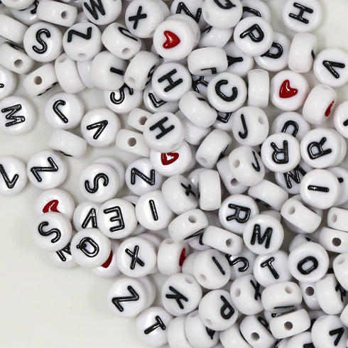 1450Pcs Letter Beads, Acrylic 4x7mm Round Alphabet A-Z and Red Heart Black Star Beads for Bracelets Necklaces DIY Jewelry Making (White)...
