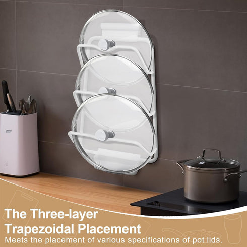 Pot Lid Organizer Rack, 3-Tier Pan rack,Space Aluminum Multifunctional Pot and Pan Organizer,No drilling Wall Pot Rack,With water receiver Pots an...