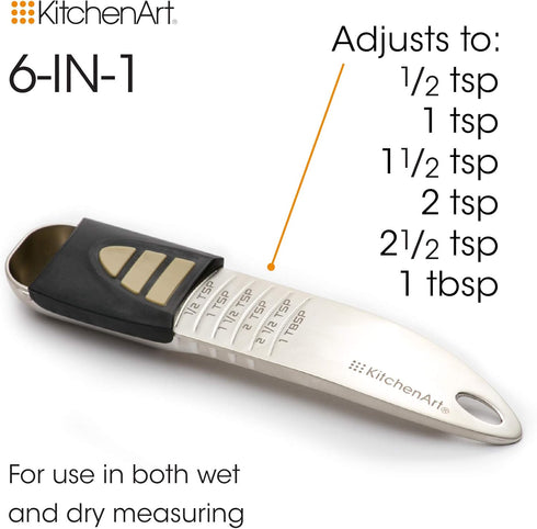 KitchenArt Professional Series Tablespoon, Champagne Satin Measuring Spoon, Adjustable from 1/2 Teaspoon to 1 Tablespoon, White & Black...