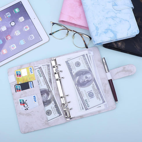 Antner A6 Budget Binder Refillable 6 Ring Notebook Planner Cover for A6 Refill Paper, Money Saving Binder for Cash Envelopes, Marble A6 Mini Perso...