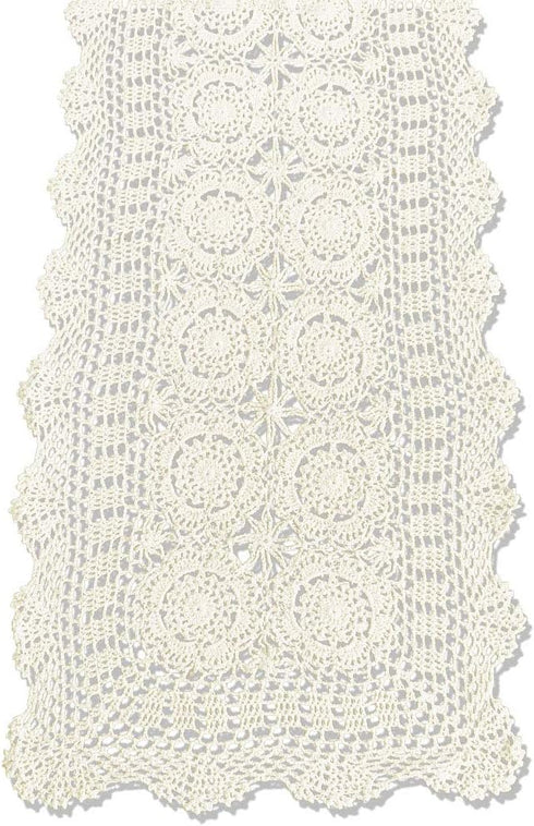 KEPSWET Cotton Handmade Crochet Lace Table Runner Beige Rectangle Coffee Table Dresser Decor (14x72 inch)...