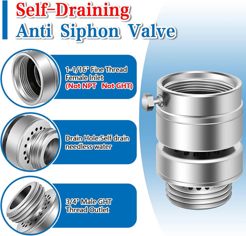 Self-Draining Vacuum Breaker, 1-1/16" Female Fine Thread Vacuum Breaker, PK1390 No Lead Brass Hose Bib Vacuum Breaker, for Providing you with Heal...