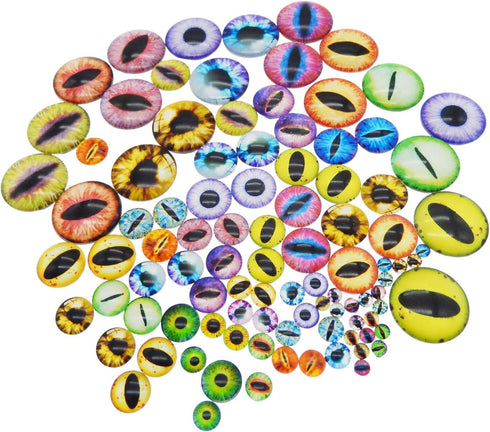 100PCS Mixed Style Dragon Eyes Flatback Glass Cabochon Dome for Doll Making Necklace Pendant Jewelry DIY (Mixed Size2)...