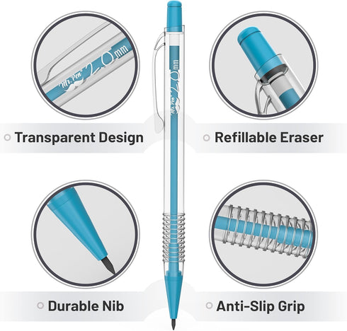Mr. Pen- Pastel Mechanical Pencil Set with Black Lead and Eraser Refills, Clear Barrel, 0.3, 0.5, 0.7, 0.9, 2mm, Pastel Mechanical Pencils, Cute M...