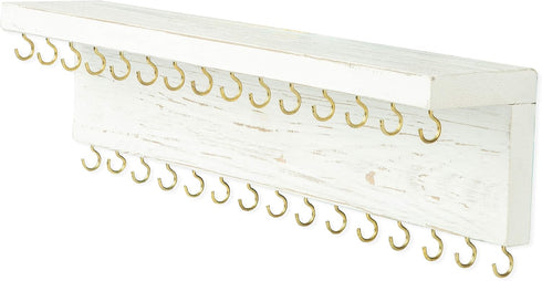Ilyapa Wall Mounted Jewelry Organizer Shelf, Rustic White Wood - Necklace Holder, Earring and Bracelet Hanger Rack...