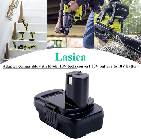 Lasica Adapter Compatible with DeWalt 20V Battery & Compatible with Milwaukee M18 Battery to Replacement for Ryobi 18-Volt ONE+ Cordless Tool Batt...