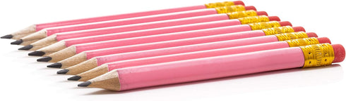 Pink Golf Pencils With Erasers for Kids, 72 Triangular Premium Pink Half Pencils and 2 Sharpeners (Light Pink)...