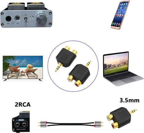 CERRXIAN LEMENG (2-Pack of) Gold Plated 3.5mm Stereo to 2-RCA Male to Female Adapter,Audio Splitter Adapter, Dual RCA Jack Adapter...