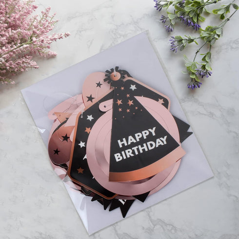 LINGTEER Happy 80th Birthday Decorations - 12 Pcs Birthday Black & Rose Gold Foil Swirls Streamer Set,Cheers to Eighty Years Old Bday Party Gift D...