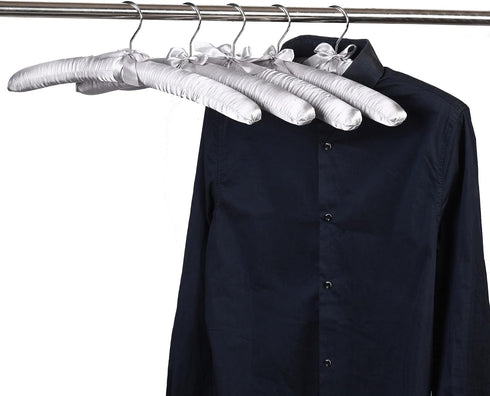 Grey Satin Padded Sweater Hangers 5 Pack, Blouse Hanger with Thick & Soft Foam for Bridal Wedding Dress Lingerie, Smooth Silk Covered Shirt Hanger...