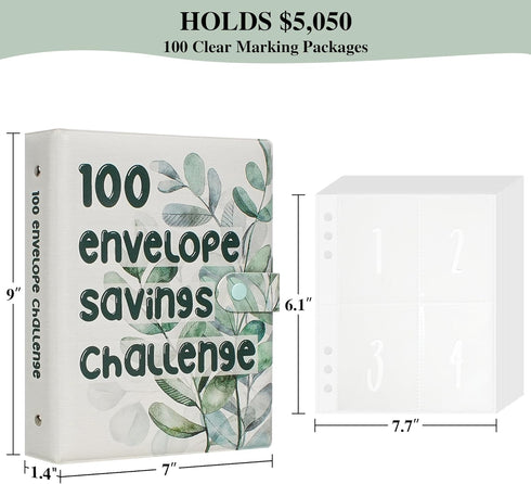 100 Envelope Savings Challenge Binder, Leather Budget Binder for Planning and Saving $5050, Daily Savings Planner, Easy and Fun Way to Save $5,050...