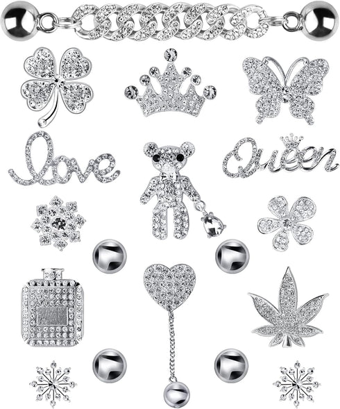 Rhinestone Bling Decoration Charms, Diamond Trend Designer Luxury Cute Jewelry Shoe Accessories for Women Girl Gifts(Silver)...